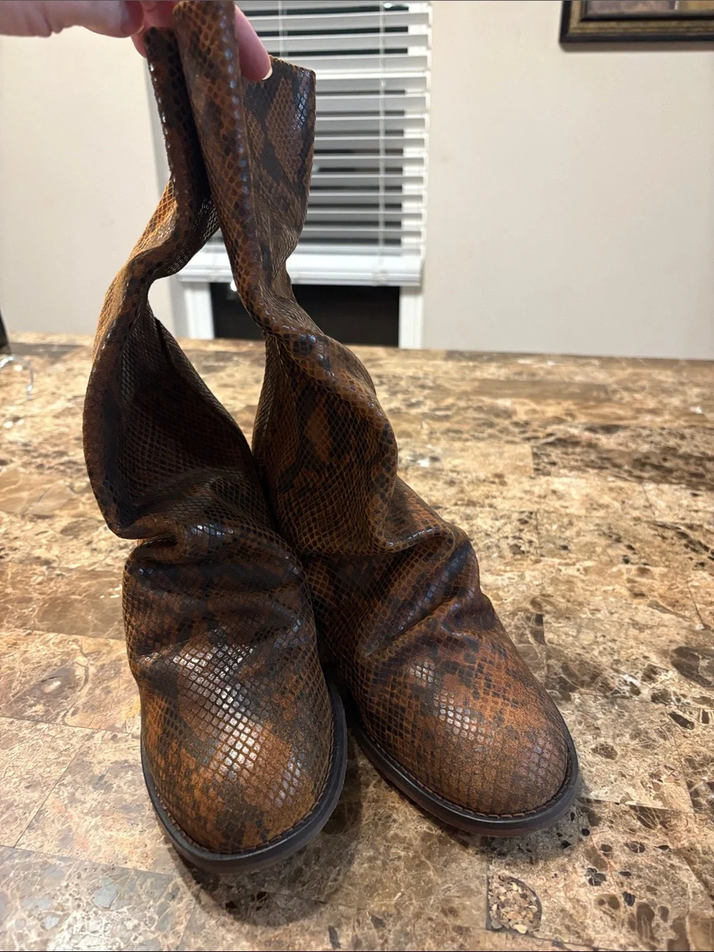 Free People Brown Snake-Print Heeled Boots